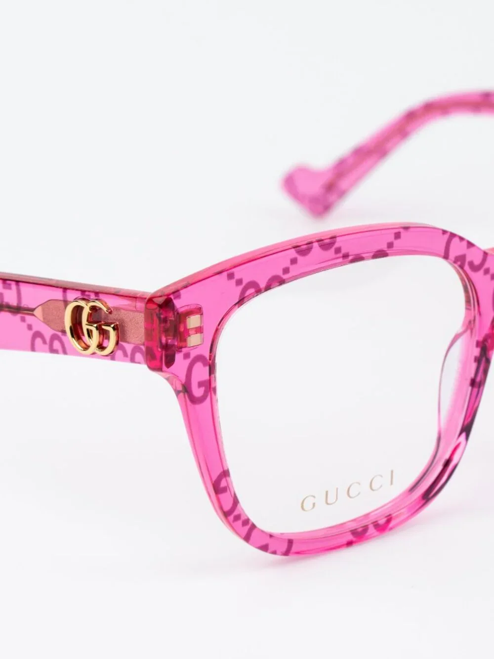Gucci Women Eyeglasses Transparent Pink Square GG0958O 011 NEW AUTHENTIC